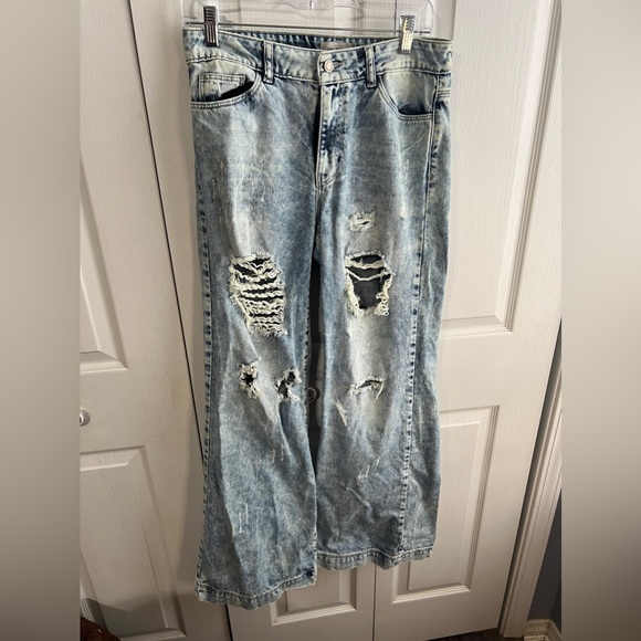 Uniq by Litz acid washed distressed flare leg jeans size 27/5 - Picture 1 of 6